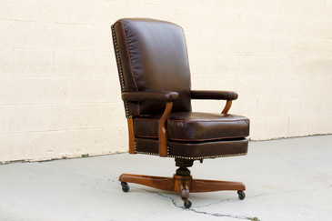 SOLD - Antique Leather and Walnut Armchair, Refinished