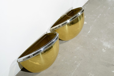 SOLD - Pair of 1980s Vintage Brass and Chrome Half Moon Sconces