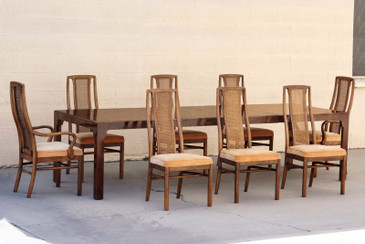 SOLD - 1960s Double-Leaf Dining Table with Eight Chairs by DREXEL