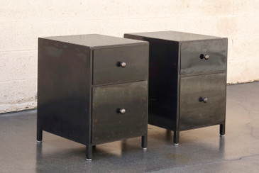 Pair of Custom Made Industrial Style Steel Night Stands