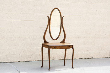 SOLD - Art Nouveau Antique Tiger Oak Vanity with Mirror
