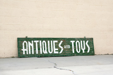 SOLD - Extra Large Sign From Antiques and Toys Storefront, Hand-Painted