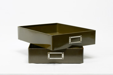 SOLD - Pair of 1940s Metal Drawer Inserts Repurposed as Memo Trays