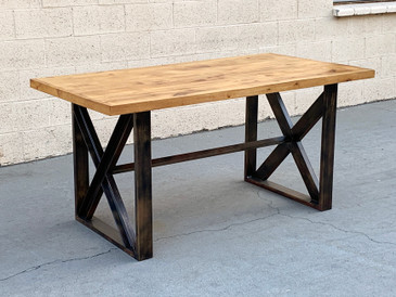 Custom Dining Table with Burnt Golden Patina and Plank Wood