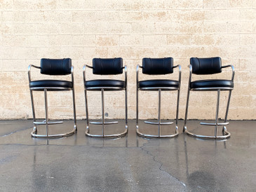 SOLD - Set of 4 Tubular Chrome Counter Stools by Jazz Furniture, 1980s Deco Revival