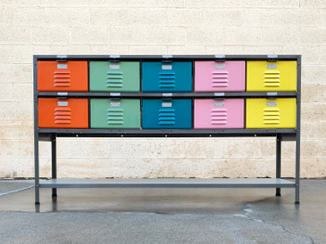 Custom Made 5 X 2 Locker Basket Unit With Multicolored Drawers and Shelf