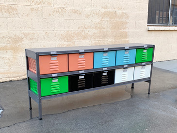 SOLD - Custom Made 5 X 2 Locker Basket Unit With Bright Multicolored Drawers