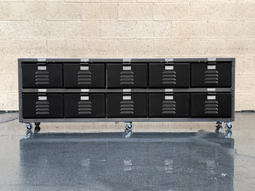 Custom 5 x 2 Locker Basket Unit in Matte Black and Natural Steel 