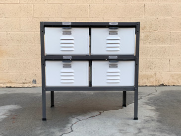 Custom Made 2 x 2 Locker Basket Unit in Gloss White and Natural Steel