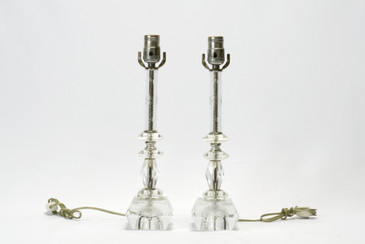 SOLD - Pair of 1950s Etched Glass Table Lamps with Floral Motif