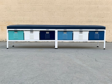 Custom Made 6 x 1 Locker Basket Unit with Padded Seat in Blues and White