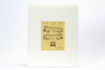 SOLD - Raymond Loewy Motor Coach 1939 Inventor's Patent Print Mounted in Window Mat
