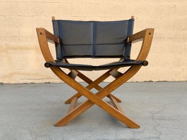 SOLD - 1970s Modern Teak and Leather Folding Chair, "Director's Style"