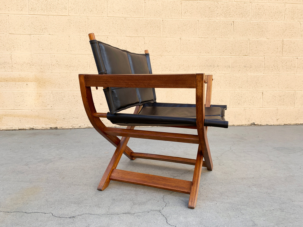 SOLD - 1970s Modern Teak and Leather Folding Chair ...