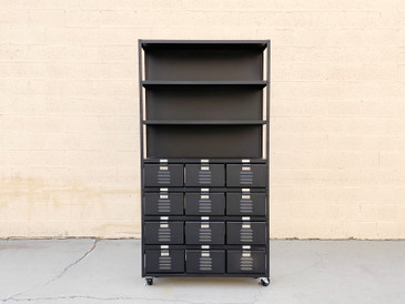 Custom 3 X 4 Locker Basket Unit on Casters With Three Shelves, Matte Black