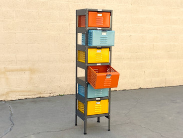 1 x 6 Locker Basket Unit with Multicolored Baskets, Newly Fabricated to Order