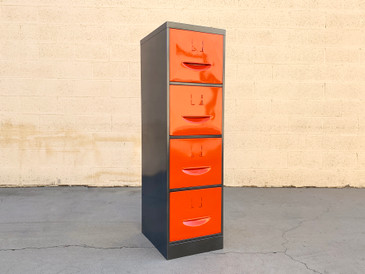 SOLD - 1960s Steel File Cabinet with Pressed Handles, Refinished