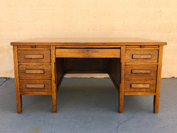 SOLD - 1920s Golden Oak Teacher's Desk, Refinished