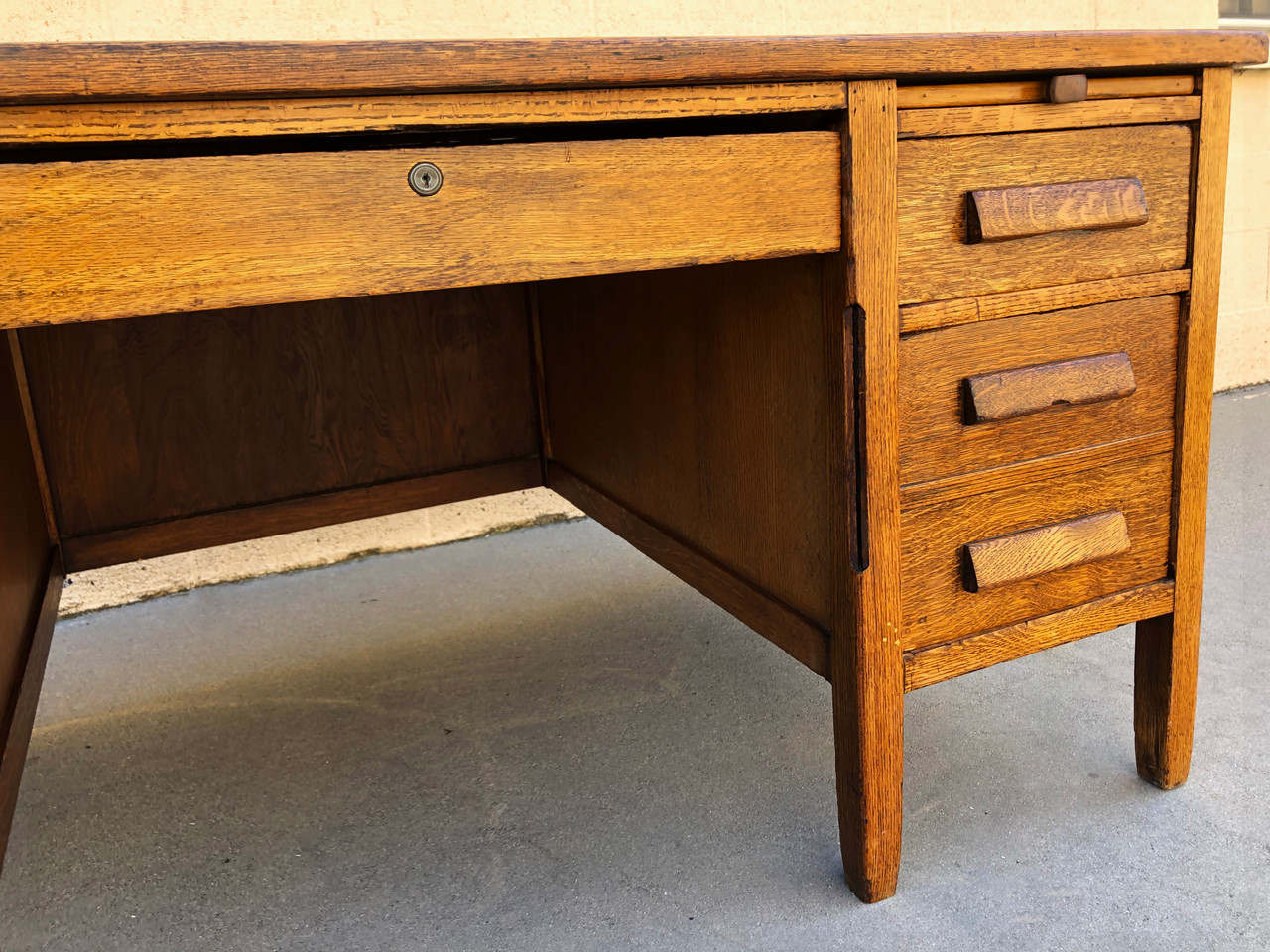 SOLD 1920s Golden Oak Teacher's Desk, Refinished Rehab Vintage