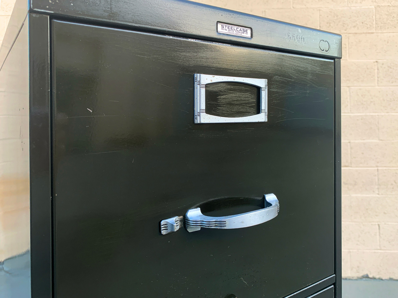 SOLD - 1940s Steelcase File Cabinet with Deco Hardware - Rehab