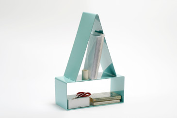 SOLD - Reclaimed Steel Desktop/ Shelf Organizer Refinished in Sea Foam Blue