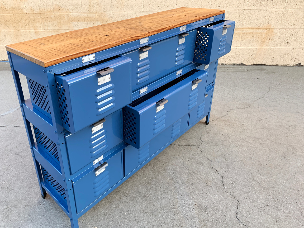 Custom 4 X 3 Locker Basket Unit with Reclaimed Wood Top - Rehab