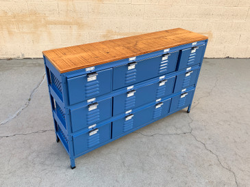 Custom 4 X 3 Locker Basket Unit with Reclaimed Wood Top