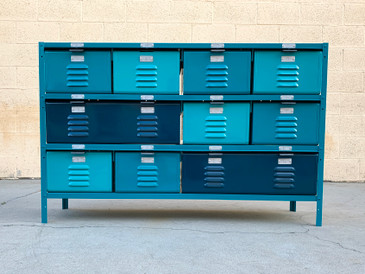 Custom 4 X 3 Locker Basket Unit with Baskets in Shades of Teal