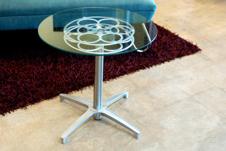 Rehab Original Film Reel Side Table, 1960s Modern Base- CUSTOM