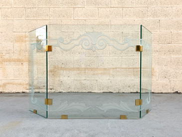 Glass Fireplace Screen with Brass Hinges by Danny Alessandro, Custom Etching