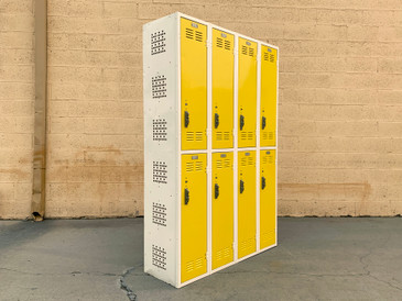 SOLD - Mid Century Column Locker Unit Refinished in Yellow and White