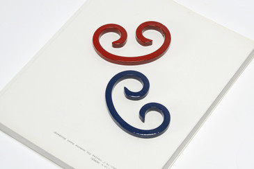 SOLD - Reclaimed Steel Paper Weights Refinished in Navy Blue and Ruby Red