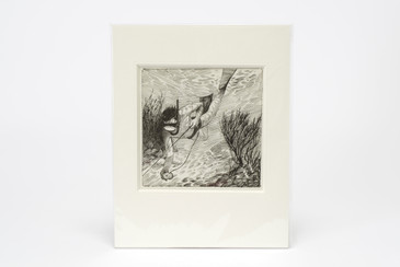 Original Pen Drawing, Snorkel Under the Sea, Mounted in Window Mat