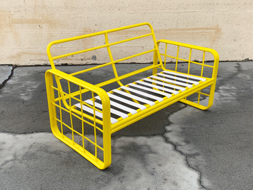 SOLD - 1980s Modern Patio Loveseat, Refinished in Mellow Yellow