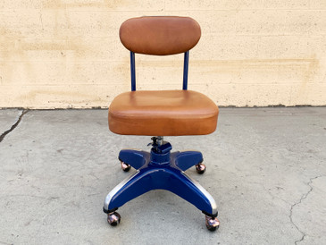 SOLD - 1950s Cosco Steno Chair, Refinished in Midnight Blue and Tan Leather