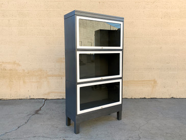 SOLD - Mid Century Steel and Glass Lawyer Bookcase, Refinished in Natural Steel and White