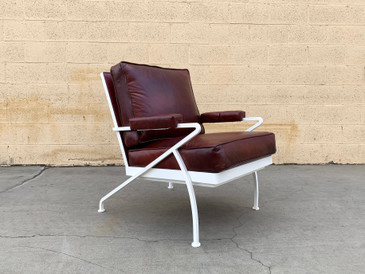 Custom Made Steel and Leather Atomic Armchair in Burgundy and White
