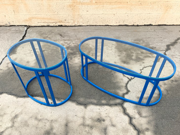 SOLD - Pair of Vintage Modern Steel Patio Tables Refinished in Blue