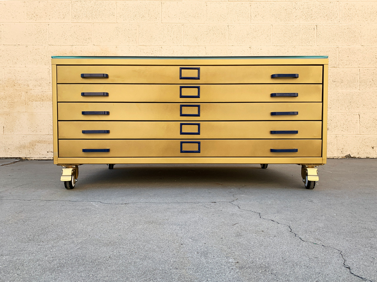 Vintage Flat File Coffee Table Custom Refinished in Sun Gold - Rehab  Vintage Interiors