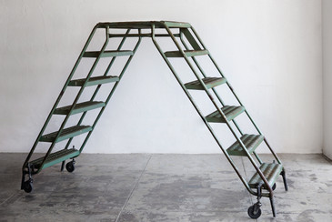 SOLD - Vintage Industrial Double Ladder on Casters