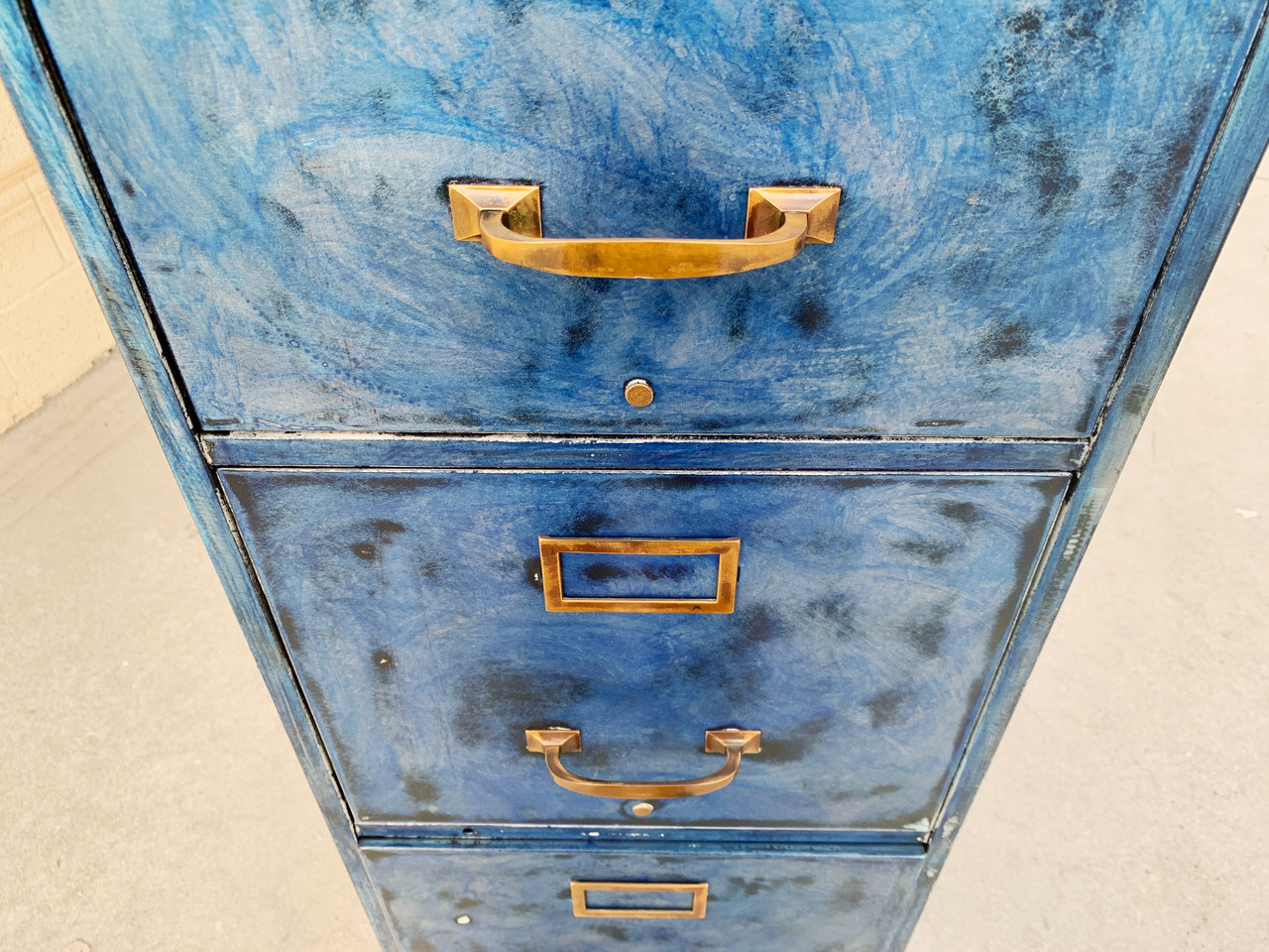 SOLD - 1940s File Cabinet, Blue Patina + Brass, Inspired by Van Gogh's  Starry Night - Rehab Vintage Interiors