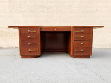 SOLD - Art Deco Executive Desk by Stow & Davis in Walnut and Leather