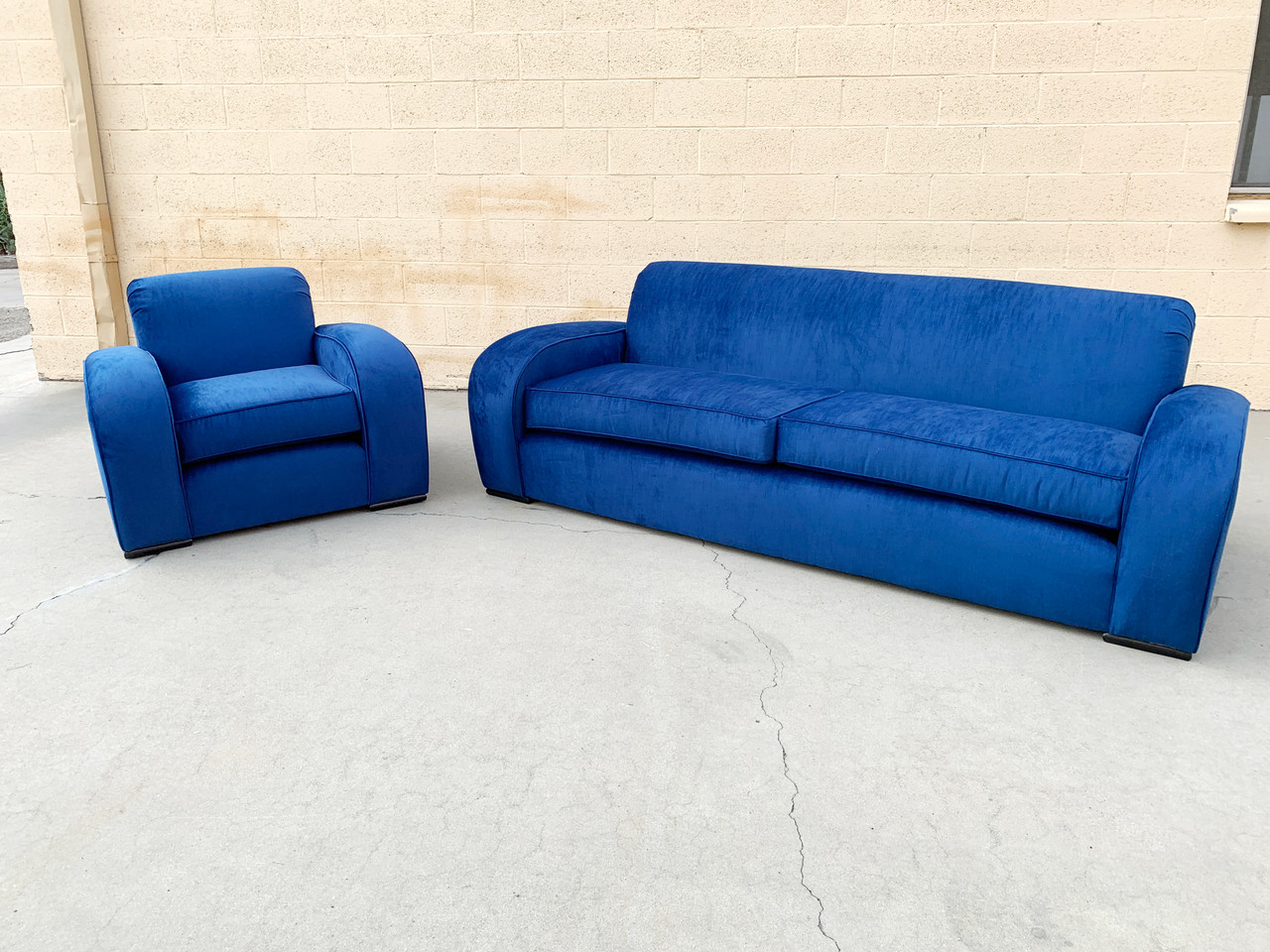 1930's French Art Deco Sofa and Chair Set, Refinished in Blue Velvet -  Rehab Vintage Interiors