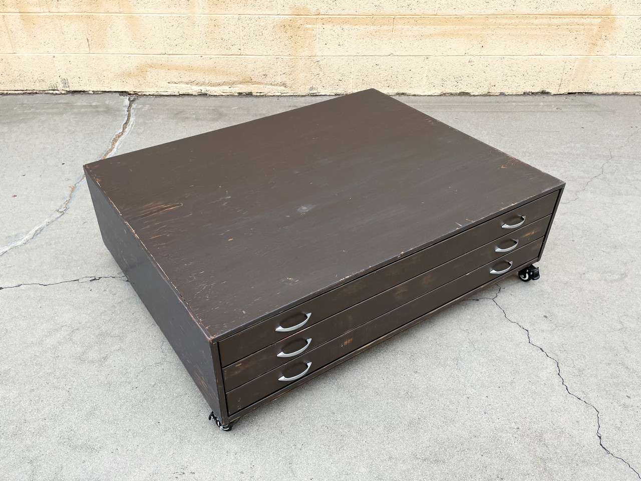 SOLD 1970s Vintage Painted Wood Flat File on Casters Rehab Vintage