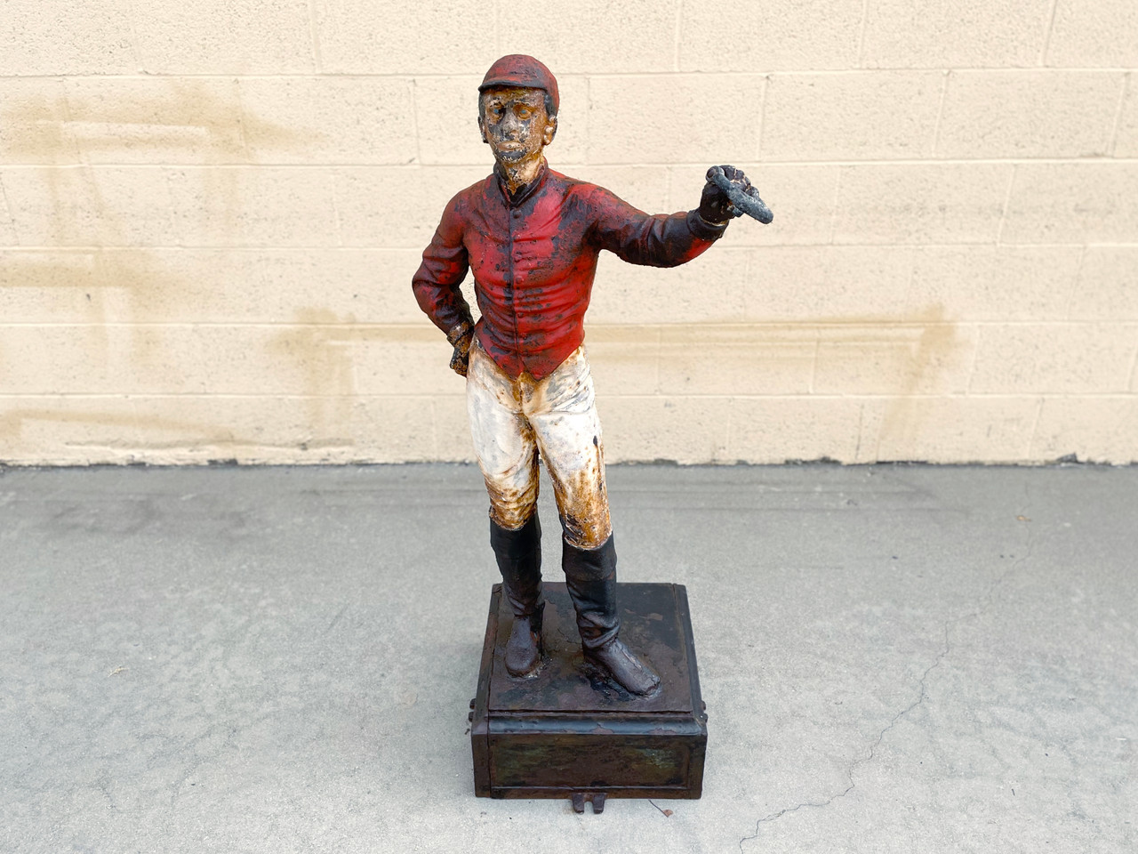 SOLD Antique Cast Iron Lawn Jockey on Pedestal Rehab Vintage Interiors