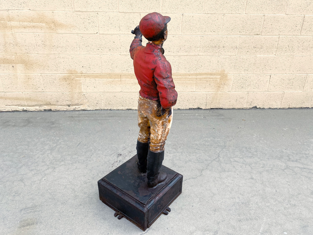 SOLD Antique Cast Iron Lawn Jockey on Pedestal Rehab Vintage Interiors