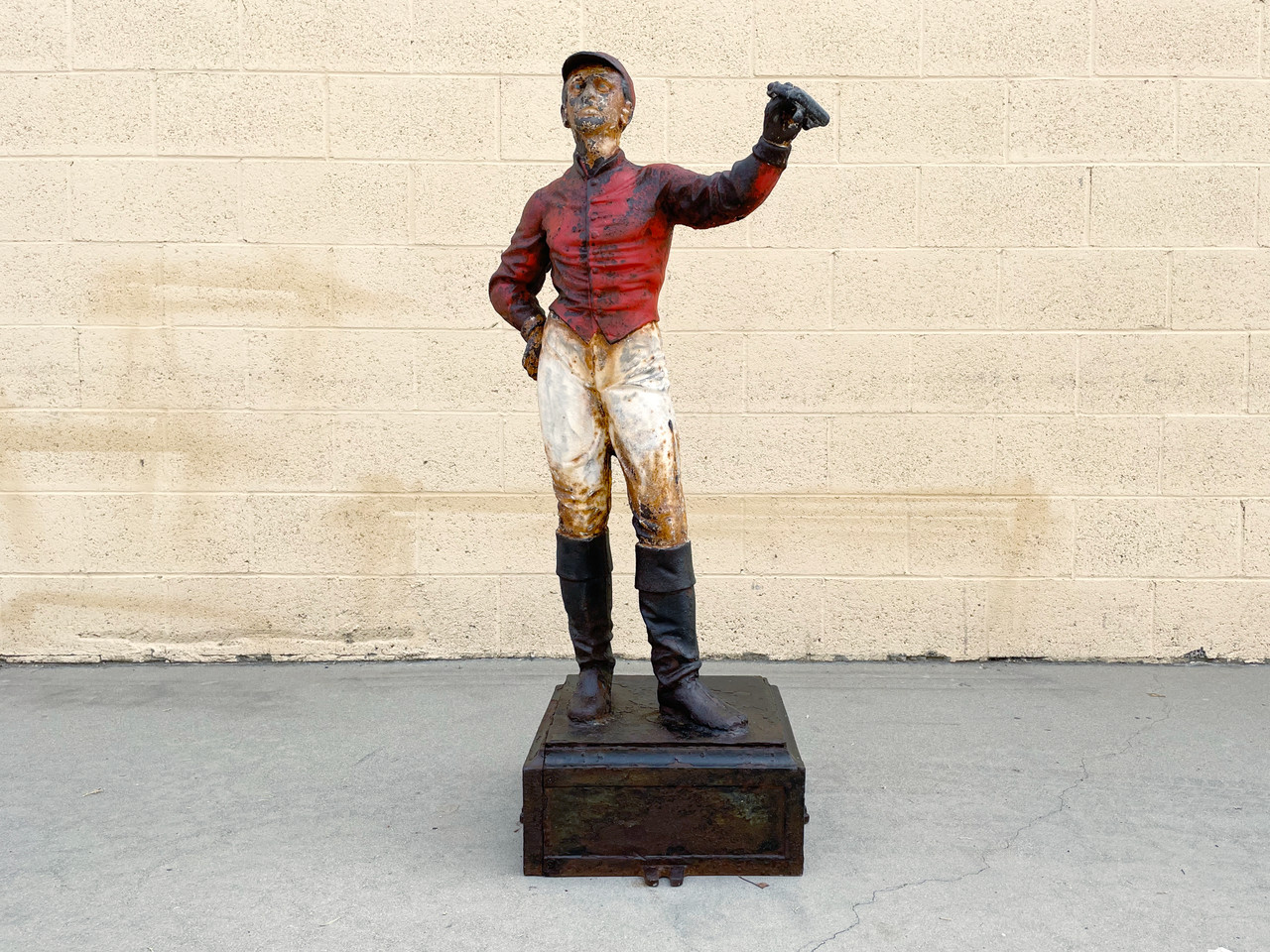 SOLD Antique Cast Iron Lawn Jockey on Pedestal Rehab Vintage Interiors