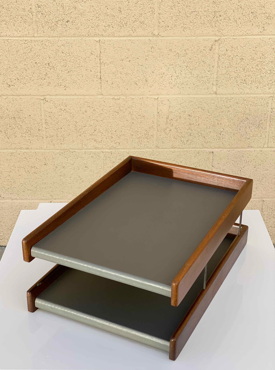Sold Paper Tray, Leather and Walnut Rehab Vintage Interiors