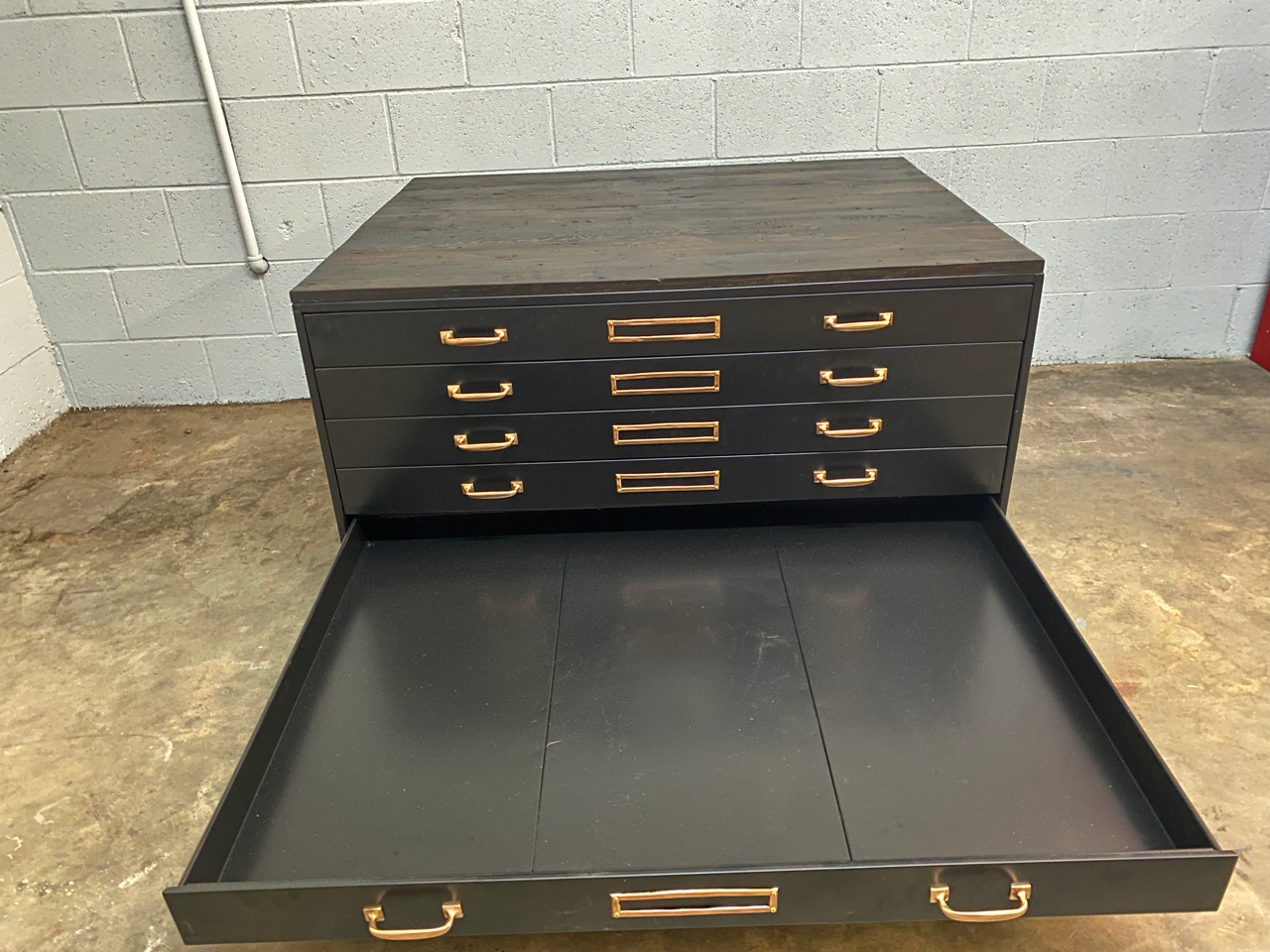 Vintage Flat File Coffee Table Custom Refinished in Sun Gold, Free