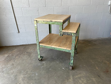 SOLD - Green Industrial Cart, Maple and Steel